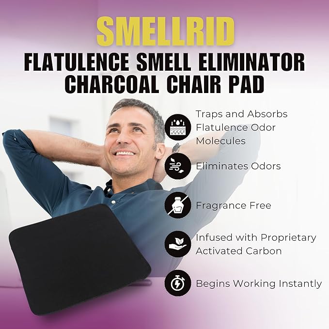 SmellRid Activated Carbon Chair Pad – 16” x 16” Flatulence Deodorizer Seat Cushion – Activated Charcoal Odor Absorber Seat Pad for Office Chair, Home Office Seating, Car Seats & Everyday Odor Control