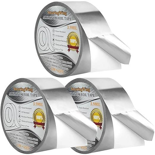 3PCS Aluminum Foil Duct Tapes Heavy Duty, Silver Metal Tape, Preminum Insulation Adhesive HVAC Tape (3.9mil,2"x65FT) High Temperature for Ductwork, Dryer Vent, Furnace, Patching Hot & Cold Air Ducts