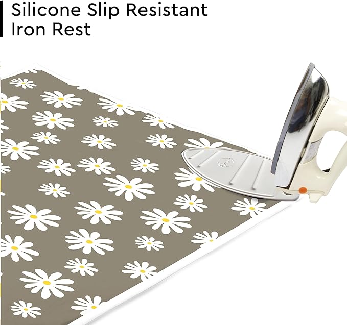 Encasa XO Ironing Mat/Pad (Large 48"x28") with 3mm Padding & Silicone Iron Rest for Steam Pressing on Tabletop or Bed - Heat Resistant, Portable, Quilting & Travel Blanket - Daisy Grey