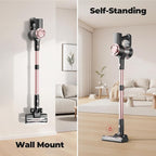 Cordless Vacuum Cleaner, Powerful Lightweight Stick Vacuum with Self-Standing, Anti-Tangle, 8-in-1 Rechargeable Vacuum Cleaners for Home, Hardwood Floors, Carpet, Pet Hair (Pink)