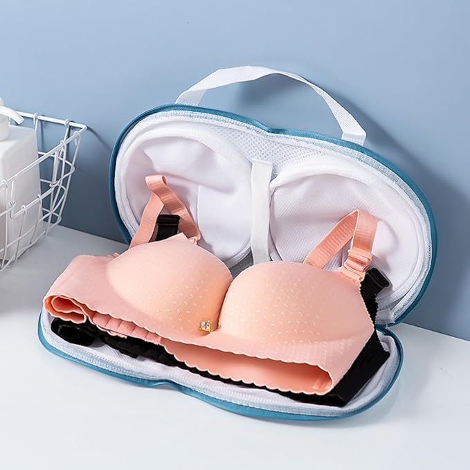 3Pcs Bra Wash Bags for Laundry Lingerie Underwear Brassiere Bag Set for Washing Machine With Zipper Women Delicates Blue (A to C Cups)