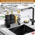 GMISUN Dish Soap Dispenser for Kitchen, 12 Fl oz / 350 ml Kitchen Soap Dispenser with Sponge Holder, Modern Black Glass Soap Dispensers with Gold Pump, Customized Hand and Dish Soap Dispensers Set