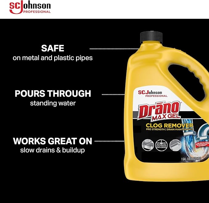 Drano 696642 Max Gel Clog Remover, Bleach Scent, 128 oz Bottle, 4/Carton