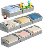 Large Closet Organizers and Storage Bins - 8 Pack Trapezoid Storage Baskets for Shelves, Foldable Fabric Baskets with Handles Ideal for Closet, Basket, Wardrobe and Shelf Storage, Grey