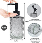 Crystal Glass Soap Dispenser, 12oz Gradient Grey Bathroom Hand Dispenser, Lotion Dispenser with Black Plastic Pump for Modern Home Decor, Kitchen Countertop, Hotel