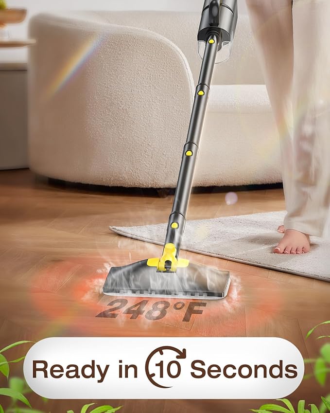 LABIGO 10-in-1 Steam Mop with Detachable Handheld Steamer, 350ml Tank, 10s Heat-Up, 248°F Steam Cleaner, 2-Level Control and Swivel Head for Floor, Carpet, Tile - Lightweight and Multi-Surface, Gray