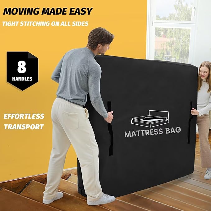 Mattress Bags for Moving and Storage, BETU Waterproof Mattress Protector Twin XL Mattress Cover with 8 Heavy Duty Handles and Zipper Extra Thick Moving Supplies for Dorm Reusable (82x42x13.5 Black)