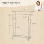 Clothes Rack, Double Rods Rolling Clothing Rack for Hanging Clothes Load 260 LBS Closet Rack with Wheels, Metal Portable Garment Rack for Bedroom Laundry Living Room, Black
