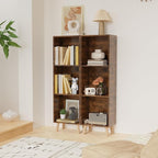Lkeiyay Wooden 3 Cube Open Bookcase,3 Tier Mid-Century Bookshelf with Legs, Modern Storage Display Cabinet Organizer Bookshelves for Bedroom,Living Room,Office (Rustic Brown)