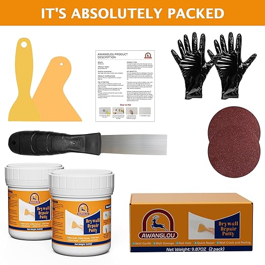 Drywall Repair Kit,19.74OZ,2 Pack Wall Mending Agent,Wall Spackle with Scraper,Wall Surface Hole Fill Quick and Easy Solution,Easy to Fill Holes in Home Wall and Quick Repair Crack,Plaster Wall Repair