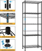 HOMEFORT 5-Shelving Unit, Adjustable Wire Shelving, Metal Wire Shelf Rack Organizer for Kitchen, Pantry, Closet, Bathroom, Laundry, Black,21" W x 11" D x 59" H