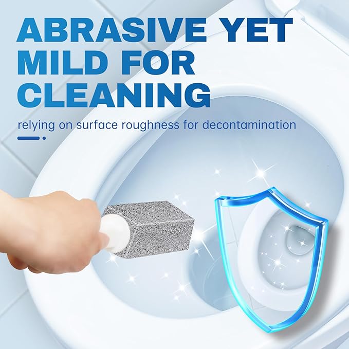 Vacplus Toilet Brush - Toilet Bowl Cleaners with Extra Long Handle, 100% Pumice Stone for Toilet Cleaning, Remove Limescale, Rust, Cleaning Supplies for Toilet, Pool, Bathroom, Sink, 4 Pack