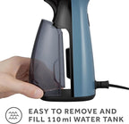 Sunbeam 1000W Compact Handheld Steamer for Clothes, Portable, Travel Steamer, Non-Stick Head, 30s Heat Up, 8 Minutes Continuous Steam, 110ml Water Tank, Bristle Brush, Storage Bag, Blue/Black