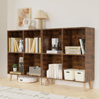 Lkeiyay Wooden 4 Cube Open Bookcase,2 Tier Mid-Century Bookshelf with Legs, Modern Storage Display Cabinet Organizer Bookshelves for Bedroom,Living Room,Office (Rustic Brown)
