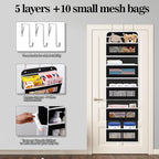 Over The Door Organizer, 5 Shelves Closet Door Hanging Organizer with 10 Mesh Pockets, Nursery Closet Organizers, Baby Essentials, Dorm Room Essentials for Girls