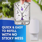 Zevo 2 Flying Insect Traps & 4 Refill Cartridges - Plug in Fly Trap & Indoor Bug Catcher for Gnats, House & Fruit Flies - Blue & UV Light Technology, Mess-Free Alternative to Bug Zapper