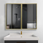 Medicine Cabinet with Aluminum Framed Mirror,36"x32" Surface Mount or Recessed Mount Bathroom Vanity Mirror,Single Door Bathroom Mirror with Storage Cabinet