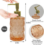 Glass Soap Dispenser with Gold Plastic Pump, 12oz Refillable Liquid Hand Soap Dispenser, Crystal Lotion Bottle for Modern Home Decor, Bathroom, Kitchen Countertop, Hotel(Amber)