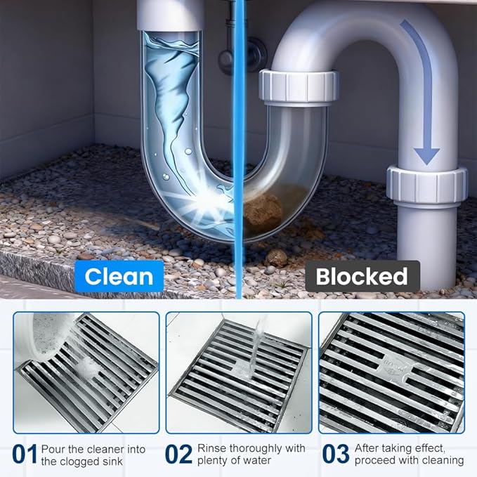 2026 New Multi-functional Sink & Drain Cleaner Powder Quick Foaming Heavy Duty Clog Remover for Kitchen Bathroom (3PCS)