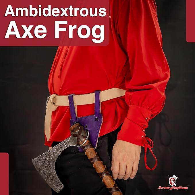 Armory Replicas - Ring Leather Universal O-Ring Medieval Style Axe Holder Belt Frog - Hand Crafted Genuine Leather Costume Weapon Holster Holder