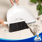 MR.SIGA Dustpan and Brush Set, Portable Cleaning Brush and Dustpan Combo with Bamboo Handle, White, 1 Set