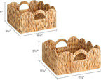 StorageWorks Scalloped Wicker Basket, Hand-woven Rattan Baskets with Built-in Handles, Water Hyacinth Basket for Organizing and Decor, 2 Pack