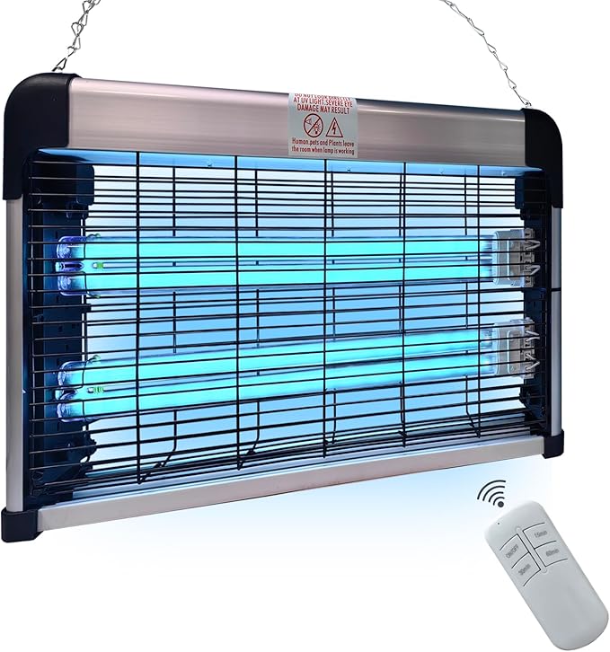 BAIMNOCM UV Lamp 76 Watts, Hanging Mite Odor Mold Removal Lamp with Remote Control Timer, UV-C Light for Basement Kitchen, 254nm Quartz Light