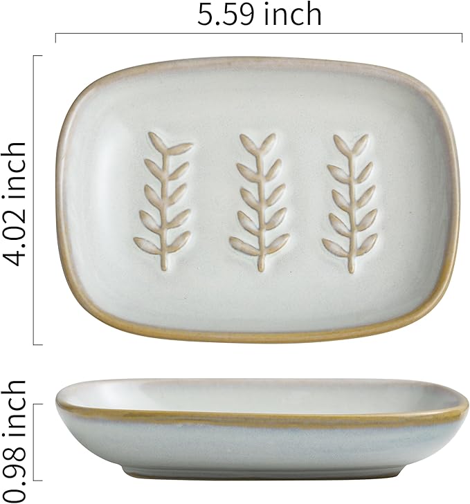 Soap Dish Bar Cleaner Dish for Shower, Ceramic Soap Dishes for Bar Shampoo or Sponge, Shower Soap Dish Soap Saver Tray for Bathroom Kitchen Sink, Easy to Clean