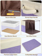 BALEINE 3 Pack Fabric Storage Bins for Shelves, Linen Storage Baskets for Organizing, Decorative Closet Bins for Clothes, Home (Lavender, 17''x13''x10.5'')