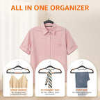 Yolife Cascading Plastic Clothes Hangers 20 Pack with Inner Hook for Vertical Storage, Slim Space Saving Hangers with Non-Slip Pads, 360° Swivel Metal Hook, Versatile, Black & Orange