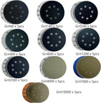 50pcs Sandpaper 8 Hole 5 inch Sanding Discs Hook and Loop 60/180/240/400/800/1200/2500/4000/7000/10000 Grits with Hand Sander for Automotive Metal Polishin