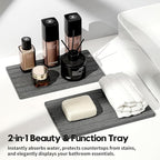 2PCS Water Absorbing Stone Drying Tray Mat for Bathroom Sink & Kitchen Counter Organizer, Quick Dry Dish Soap Dispenser Sponge Holder, Vanity Sink Caddy, Coaster, Dark Gray - 10" x 6"