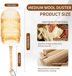 Lambswool Duster for Cleaning with Solid Wooden Handle Leather Hang Strap 19.6 inch Natural Feather Duster for Cleaning Ceiling Fans Window Blinds Computer Furniture(2 Pack)