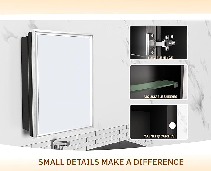 24x30 Inch Medicine Cabinet with Mirror, Brushed Nickel-Aluminum Frame, Farmhouse Bathroom Storage Cabinet (Recessed or Surface Mount)