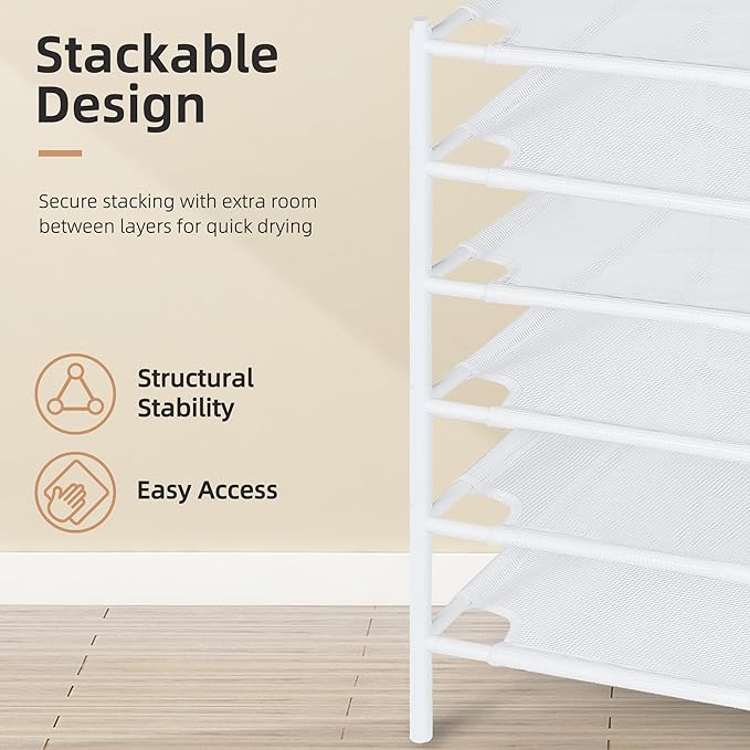 STORAGE MANIAC Sweater Drying Rack, Mesh Clothes Drying Rack, Stackable Laundry Drying Rack, Lay Flat Dryer for Delicates, Portable Dry Rack for Indoor or Outdoor, White, 6-Pack