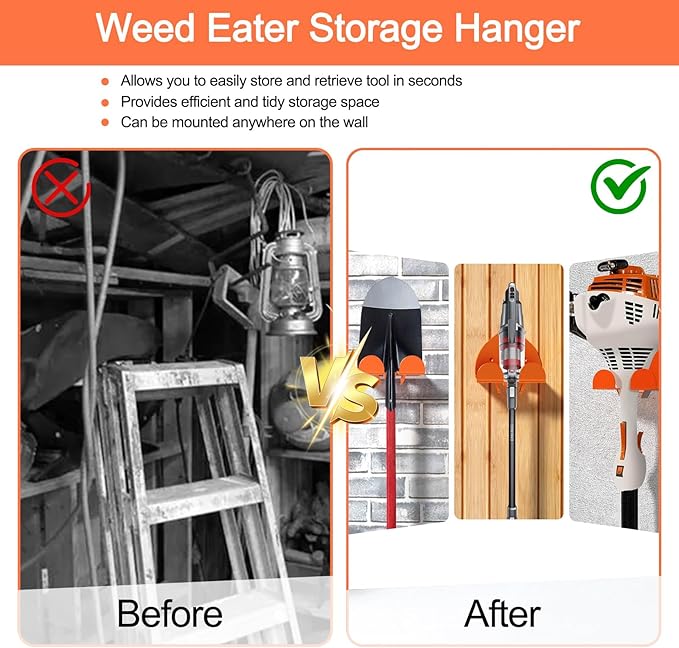 2 Pack Garage Organizer Trimmer Rack, Heavy-Duty Wall Mount Hanger for Grass Trimmer, Weed Eater & Power Tools