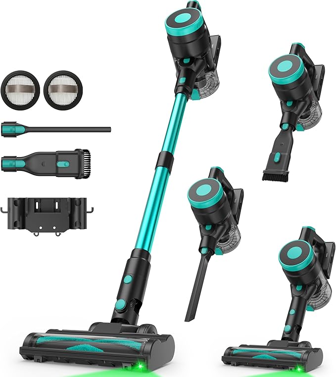 Cordless Vacuum Cleaner, Stick Vacuum with Powerful Suction, 45Mins Runtime Vacuum Cleaners for Home, Anti-tangle and 1.5L Dust Cup, 6 in 1 Lightweight Vacuum for Hardwood Floor Carpet Pet Hair