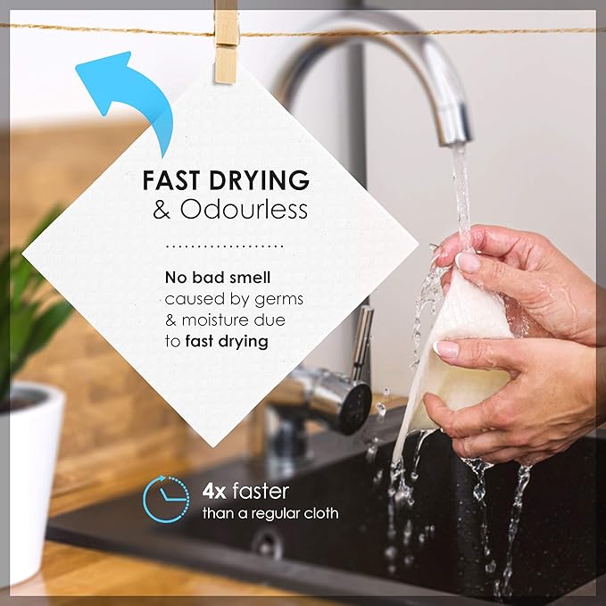 SUPERSCANDI 10 Pack Swedish Dishcloths for Kitchen - 100% Biodegradable & Compostable Reusable Paper Towels Washable, Food-Safe & Without Plastic - Dish Rags Suitable for Any Surface, White