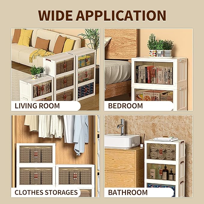 5-Tier Stackable Storage Bins with Lids & Open Front Design, Foldable Storage Bins with Wheels for Home Organization, Collapsible Space Saving Multi-Layer Storage Organizer, 35QT