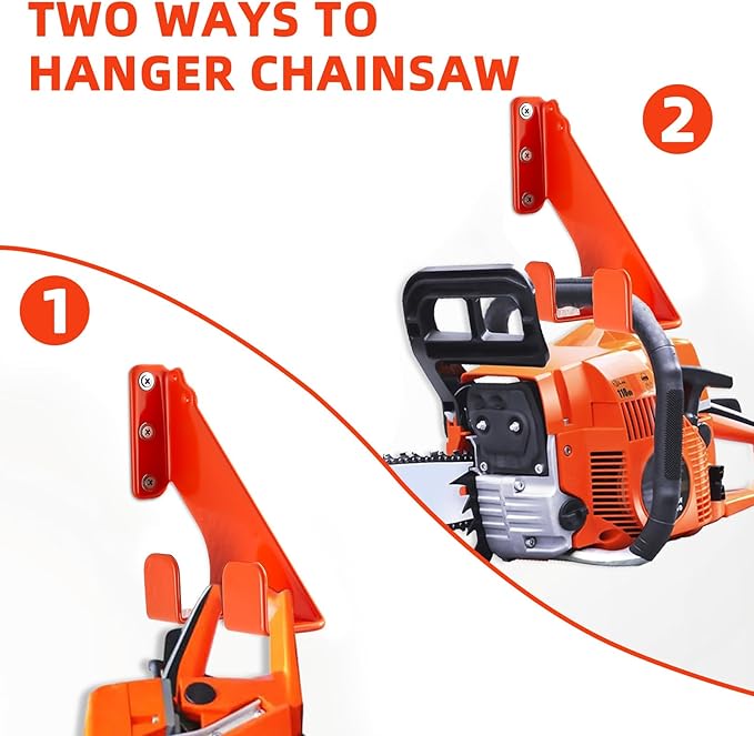2 Pack Chainsaw Holder, Wall Mount Chainsaw Hanger, 180 LB Heavy Duty Chainsaw Rack Storage Hook for Garage Organizer, Chainsaw Accessories, Universal Fit for Stihl, Poulan, Poulan Pro, Husqvarna