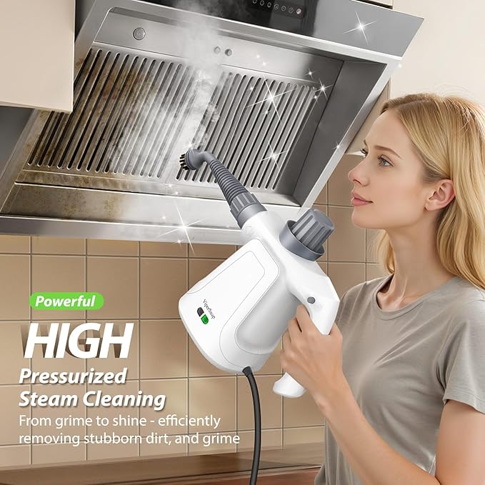 Pressurized Deep Cleaning Steam Cleaner, 15.2OZ Chemical-Free Steamer with 14PCS Accessories & Safety Lock, Handheld Steam Cleaner for Home, Car, Furniture, Grease, Grout, Floor