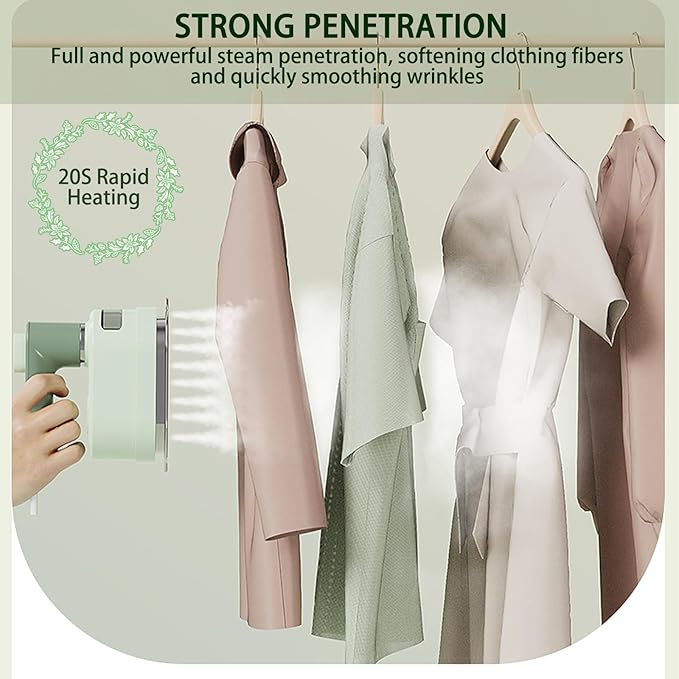 Travel Steam Iron, 180 °Rotating Handle Foldable Hanging Ironing Machine, Portable Mini Dual-Purpose Steam Iron for Both Dry and Wet Use, Essential for School Dormitories & Business Trips (Green)