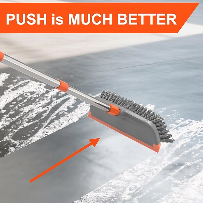 BITOPE Floor Scrub Brush with Long Handle, Heavy Duty Deck Scrubber with Stiff Bristles,Garage Concrete Cleaner Tool for Cleaning Tile Patio Outdoor Porch Indoor Kitchen Shower Bathroom