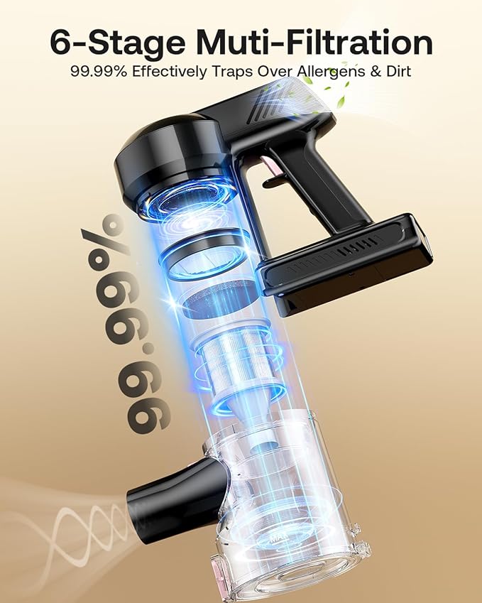 Cordless Vacuum Cleaner, 40Kpa 45Mins Vacuum Cleaners for Home, 8-in-1 Lightweight Stick Vacuum with Powerful Suction, Anti-tangle Wireless Vacuum for Carpet, Tile, Pet Hair, Hardwood Floors, Black