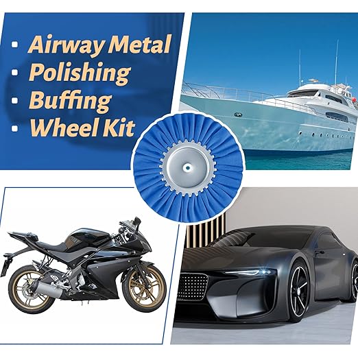 Liliful 12 Pcs 8" Airway Polishing Wheel Kit in Diameter 5/8", Metal Aluminum Buffing Wheel and Polishing Compound and Buffing Drill and Rake Pad for Angle Grinder Mirror Metal Finish (Bright Color)