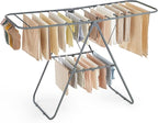 SONGMICS Clothes Drying Rack, with Sock Clips, Metal Laundry Rack, Foldable, Space-Saving, Free-Standing Airer, with 2 Height-Adjustable Gullwings, Indoor Outdoor Use, Gray ULLR052G01