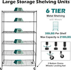 WDT NSF Certified Storage Shelves on Wheels, Heavy Duty Metal Shelves for Storage with Adjustable Stand, 6-Tier Wire Shelving Unit for Garage Pantry Kitchen Shelf Rack, 47" D x 17" W x 80" H