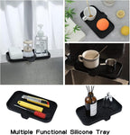 Silicone Bathroom Soap Dishes with Drain Spout-Bathroom and Kitchen Sink Organizer,Sponge Holder,Dish Soap Tray,Perfect for Dispenser,Scrubber,Bottle,Cup on Sink or Counter-Black 9.6"×5.3"