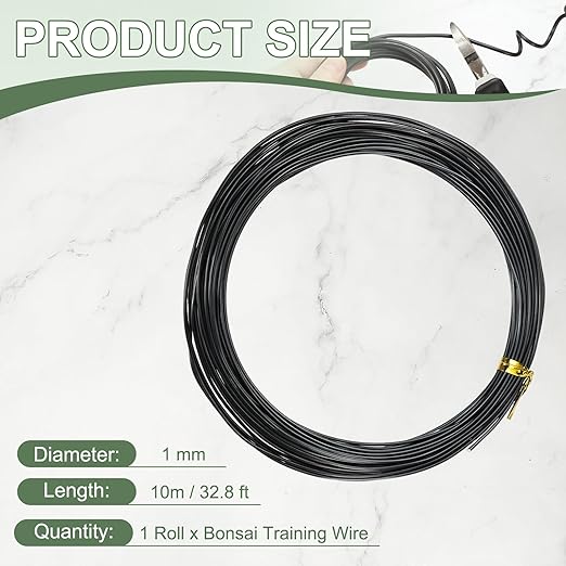 Bonsai Training Wire, 1mm x 32.8 ft Anodized Aluminum Floral Plant Training Wire Bendable Metal Stems Accessories for Gardening Branch Fixing Crafts (Black)