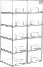Vtopmart 10 Pack Clear Small Stackable Storage Drawers,Acrylic Bathroom Makeup Organizer,Plastic Storage Bins For Vanity, Undersink, Kitchen Cabinets, Pantry, Home Organization